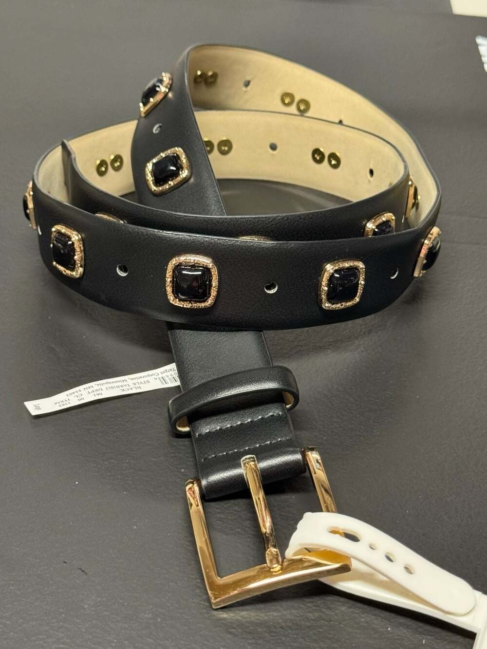 WB54 Size Large A New Day Black Western Statement Belt Gold Studded Gemstone NWT